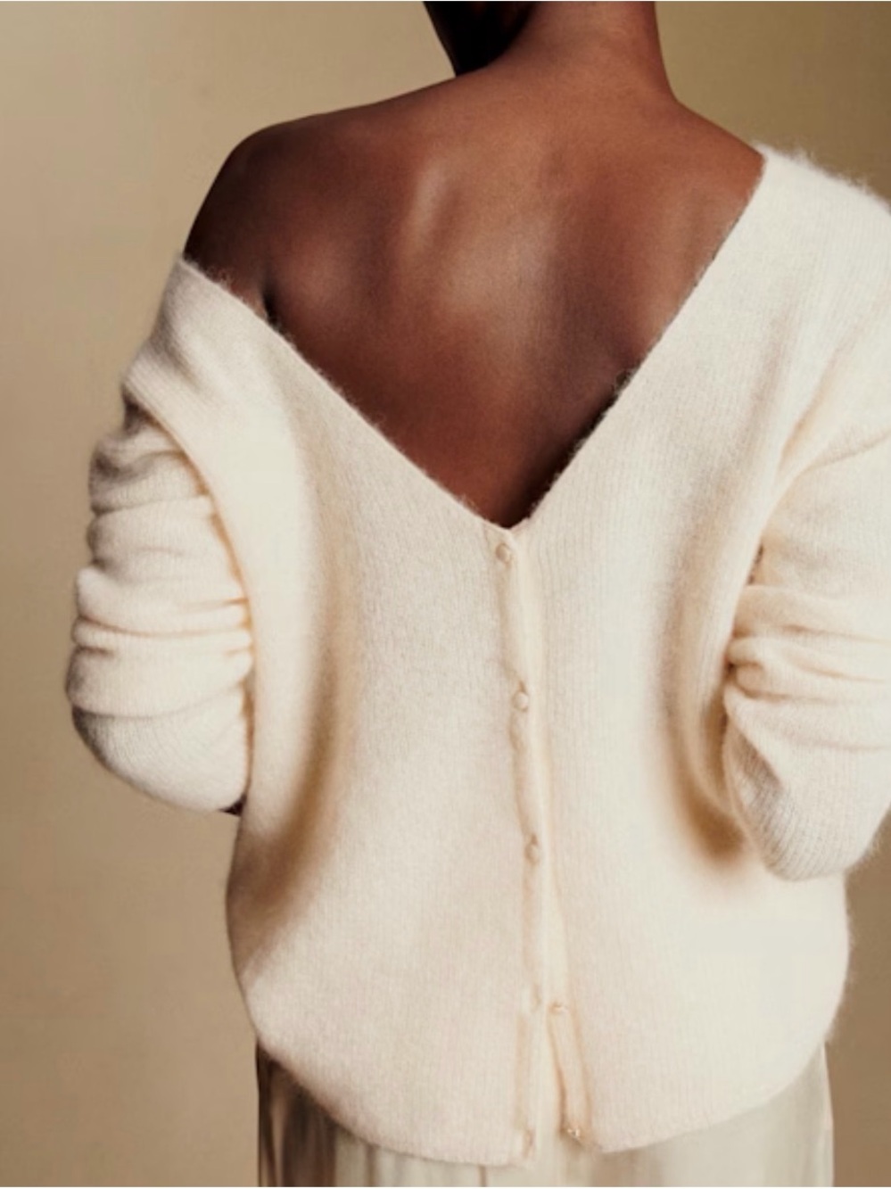 SEZANE Barry Ivory Ecru Mohair Alpaca Blend Cardigan Sweater V Neck Size XS - Picture 3 of 13